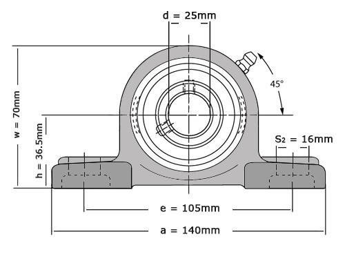 IBB Lagerblok Kunststof Behuizing Zwart Staand TP-UCP205 RVS (25mm)