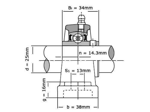IBB Lagerblok Kunststof Behuizing Zwart Staand TP-UCP205 RVS (25mm)