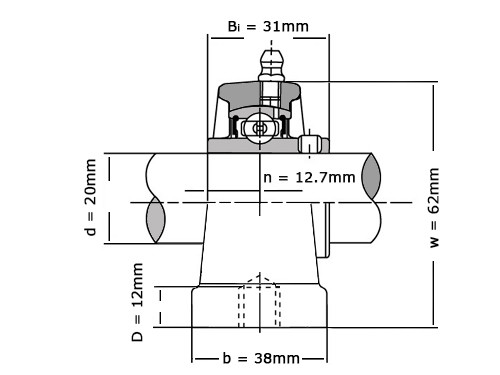 IBB Lagerblok Kunststof Behuizing Zwart Staand TP-UCPA204 RVS (20mm)