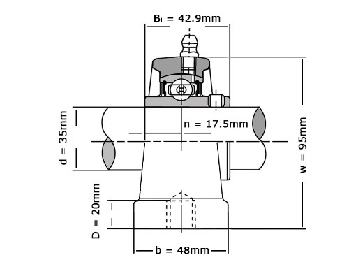 IBB Lagerblok Kunststof Behuizing Blauw Staand TP-UCPA207 RVS (35mm)