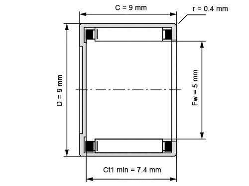 INA Naaldhulslager 1-Zijdig Gesloten BK0509 (5x9x9mm)