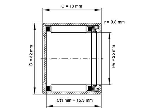 INA Naaldhulslager 1-Zijdig Gesloten BK2518 RS L271 (25x32x18mm)