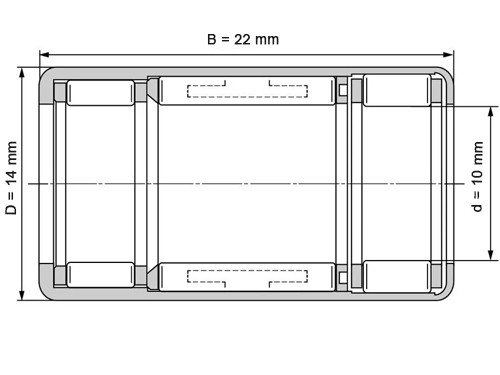 INA Vrijloop Naaldhulslager HFL1022 L564 (10x14x22mm)