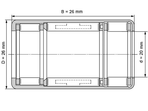 INA Vrijloop Naaldhulslager HFL2026 L564 (20x26x26mm)
