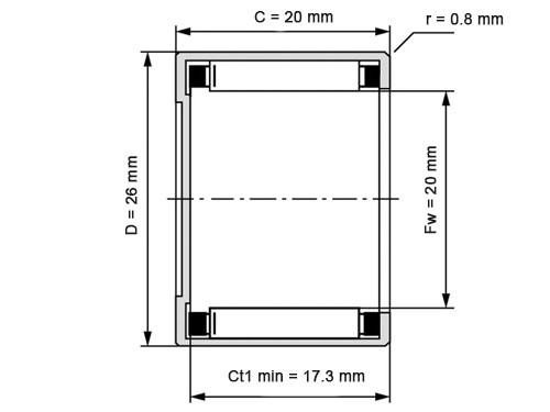 INA Naaldhulslager 1-Zijdig Gesloten BK2020 AS1 (20x26x20mm)
