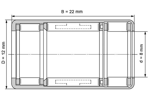 INA Vrijloop Naaldhulslager HFL0822 L564 (8x12x22mm)