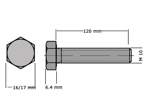 Zeskanttapbout Voldraad DIN 933 M10x120mm 8.8 Onbehandeld 