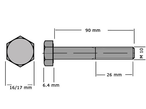 Zeskanttapbout Deeldraad DIN 931 M10x90mm 10.9 Verzinkt 