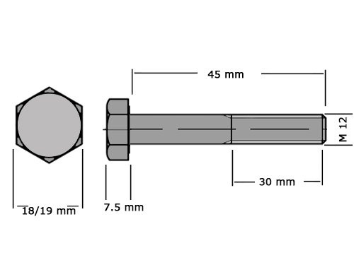Zeskanttapbout Deeldraad DIN 931 M12x45mm RVS A4 