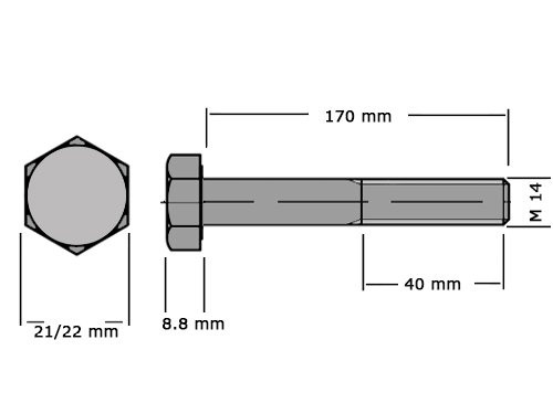 Foto van Zeskanttapbout Deeldraad DIN 931 M14x170mm 10.9 Onbehandeld Zeskanttapbout Deeldraad DIN 931 M14x170mm 10.9 Onbehandeld