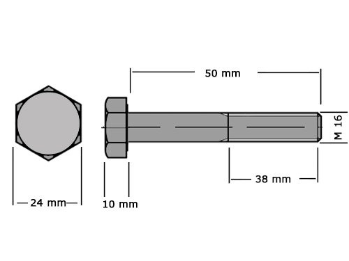 Zeskanttapbout Deeldraad DIN 931 M16x50mm RVS A4 