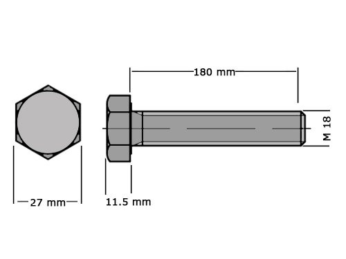 Foto van Zeskanttapbout Voldraad DIN 933 M18x180mm 8.8 Onbehandeld Zeskanttapbout Voldraad DIN 933 M18x180mm 8.8 Onbehandeld