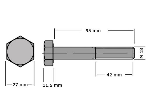Foto van Zeskanttapbout Deeldraad DIN 931 M18x95mm RVS A4 Zeskanttapbout Deeldraad DIN 931 M18x95mm RVS A4