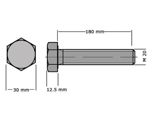 Foto van Zeskanttapbout Voldraad DIN 933 M20x180mm RVS A4 Zeskanttapbout Voldraad DIN 933 M20x180mm RVS A4