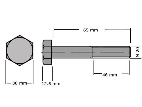 Foto van Zeskanttapbout Deeldraad DIN 931 M20x65mm RVS A4 Zeskanttapbout Deeldraad DIN 931 M20x65mm RVS A4