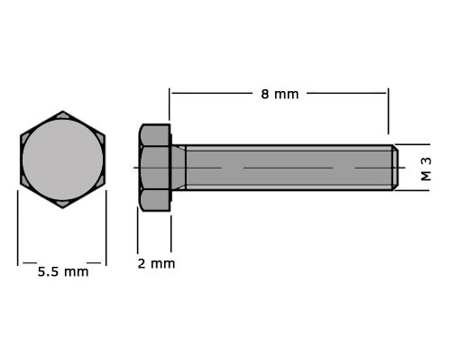 Zeskanttapbout Voldraad DIN 933 M3x8mm RVS A4 
