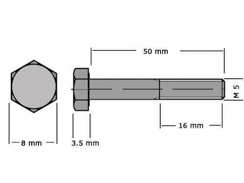 Foto van Zeskanttapbout Deeldraad DIN 931 M5x50mm RVS A4 Zeskanttapbout Deeldraad DIN 931 M5x50mm RVS A4