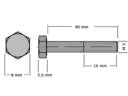 Zeskanttapbout Deeldraad DIN 931 M5x90mm RVS A4 