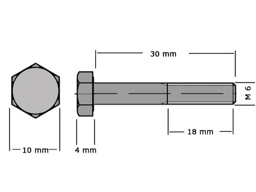 Zeskanttapbout Deeldraad DIN 931 M6x30mm RVS A4 