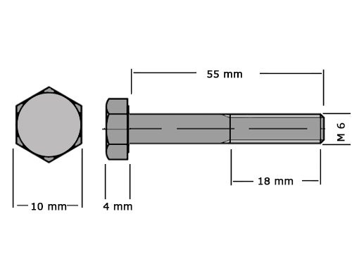 Foto van Zeskanttapbout Deeldraad DIN 931 M6x55mm 10.9 Onbehandeld Zeskanttapbout Deeldraad DIN 931 M6x55mm 10.9 Onbehandeld