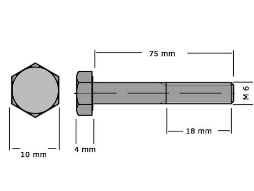 Foto van Zeskanttapbout Deeldraad DIN 931 M6x75mm 8.8 Onbehandeld Zeskanttapbout Deeldraad DIN 931 M6x75mm 8.8 Onbehandeld