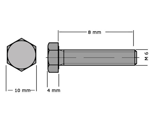 Foto van Zeskanttapbout Voldraad DIN 933 M6x8mm 8.8 Onbehandeld Zeskanttapbout Voldraad DIN 933 M6x8mm 8.8 Onbehandeld