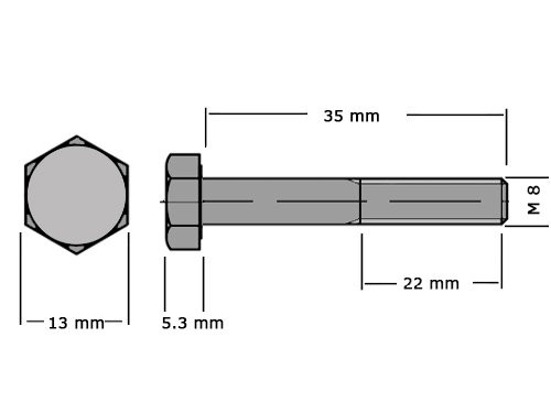 Zeskanttapbout Deeldraad DIN 931 M8x35mm RVS A4 