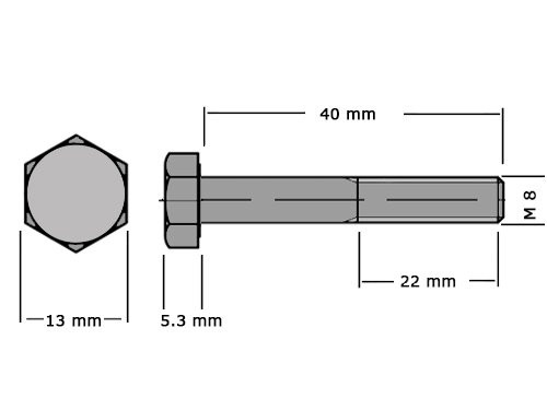 Zeskanttapbout Deeldraad DIN 931 M8x40mm Messing CU2/CU3 