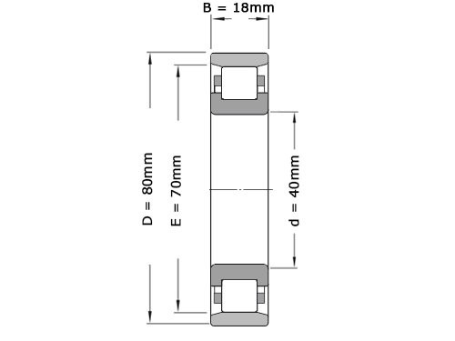 Foto van Nachi Cilinderlager Eenrijig N208 (40x80x18mm) Nachi Cilinderlager Eenrijig N208 (40x80x18mm)