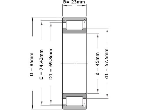 Foto van NKE Cilinderrollager Eenrijig Volrollig NCF2209 V (45x85x23mm) NKE Cilinderrollager Eenrijig Volrollig NCF2209 V (45x85x23mm)