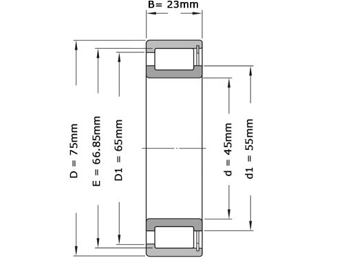 NKE Cilinderlager Eenrijig Volrollig NCF3009 V (45x75x23mm)