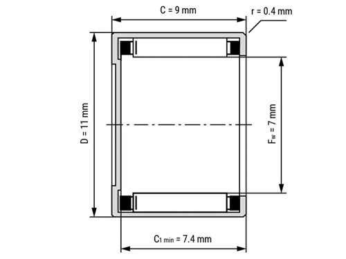 NKE Naaldhulslager 1-Zijdig Gesloten BK0709 (7x11x9mm)