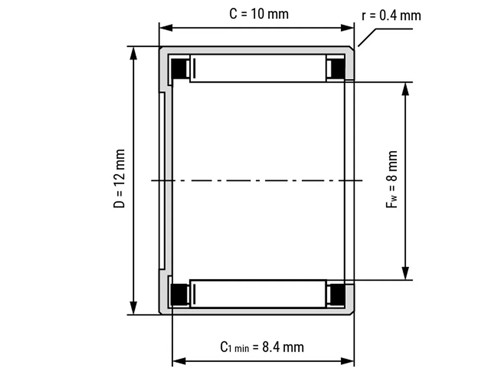 NKE Naaldhulslager 1-Zijdig Gesloten BK0810 (8x12x10mm)