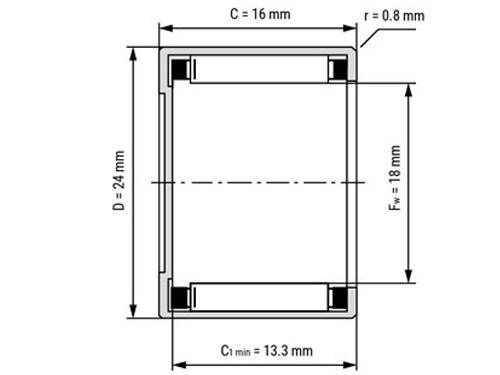 NTN Naaldhulslager 1-Zijdig Gesloten BK1816 (18x24x16mm)