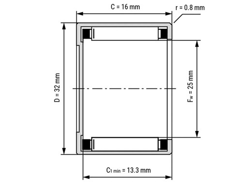 NTN Naaldhulslager 1-Zijdig Gesloten BK2516 (25x32x16mm)