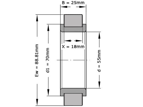 INA Cilinderlager Eenrijig RSL182211 (55x88.81x25mm)