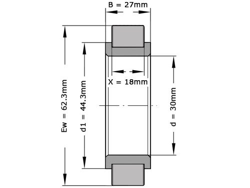 INA Cilinderlager Eenrijig RSL182306 (30x62.3x27mm)