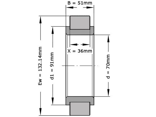 INA Cilinderlager Eenrijig RSL182314 A (70x132.14x51mm)