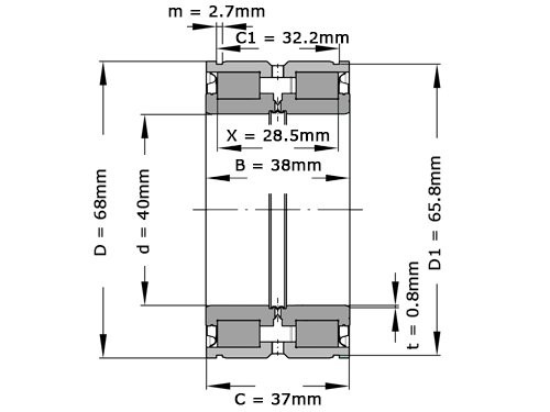 INA Cilinderlager Tweerijig SL045008 PP 2NR (40x68x38mm)