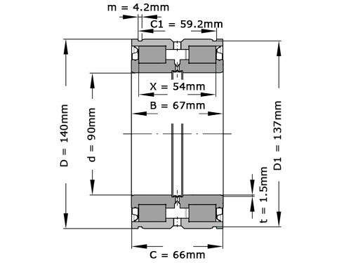 INA Cilinderlager Tweerijig SL045018 D PP (90x140x67mm)