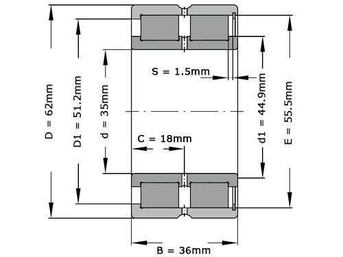 INA Cilinderlager Tweerijig SL185007 A C3 (35x62x36mm)