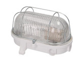Wandlamp E27 ovaal bakeliet met glas en metalen korf wit foto