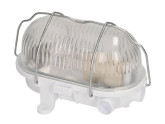 Wandlamp E27 ovaal pvc met glas en metalen korf wit foto