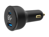 USB + USB-C autolader 65W zwart + status LCD foto