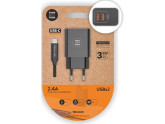 USB lader 2x USB + USB-C kabel 1m zwart foto